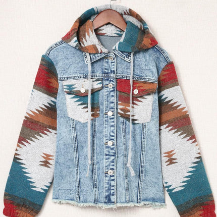 Drawstring Hooded Pocketed Denim Jacket - MimiStylez