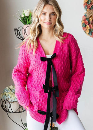 First Love Tie Closure Open Knit Cardigan - MimiStylez