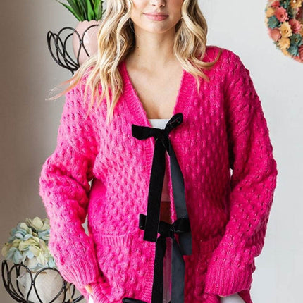 First Love Tie Closure Open Knit Cardigan - MimiStylez