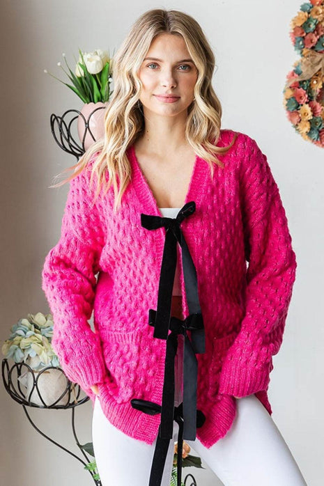 First Love Tie Closure Open Knit Cardigan - MimiStylez