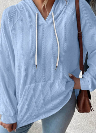 Textured Drawstring Kangaroo Pocket Hoodie - MimiStylez