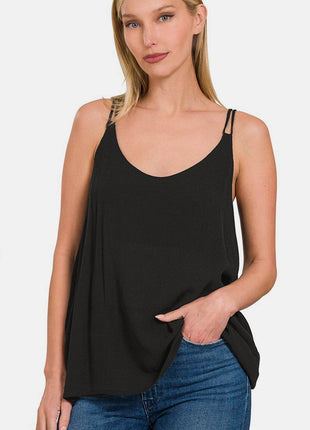 Zenana Woven Double Spaghetti Strap V-Neck Cami - MimiStylez