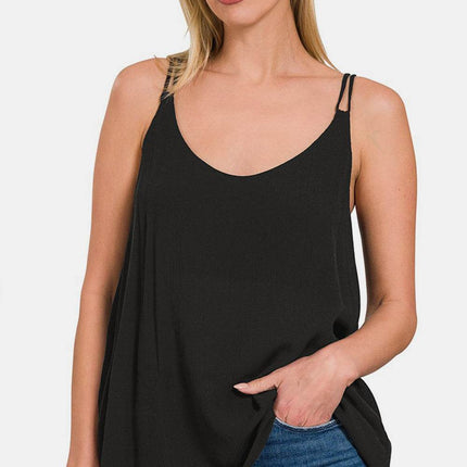 Zenana Woven Double Spaghetti Strap V-Neck Cami - MimiStylez