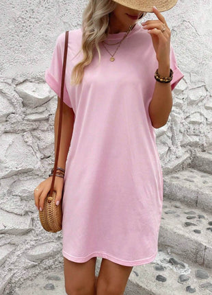 Round Neck Short Sleeve Mini Dress - MimiStylez