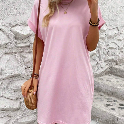 Round Neck Short Sleeve Mini Dress - MimiStylez