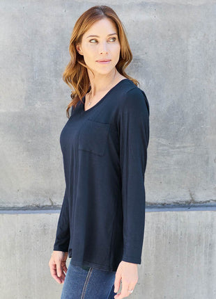 Basic Bae Full Size V-Neck Long Sleeve Top - MimiStylez