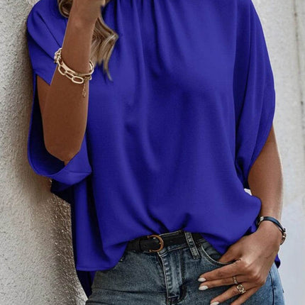 Tie Back Slit Half Sleeve Blouse - MimiStylez