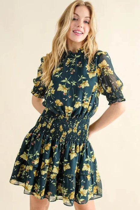 And The Why Floral Print Smocked Waist Mini Dress - MimiStylez