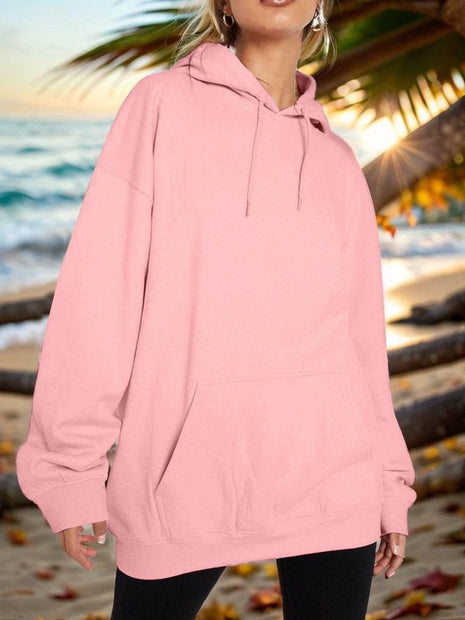 Drawstring Dropped Shoulder Hoodie - MimiStylez