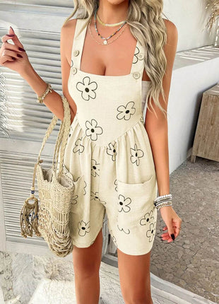Devine Flower Wide Strap Overalls with Pockets - MimiStylez