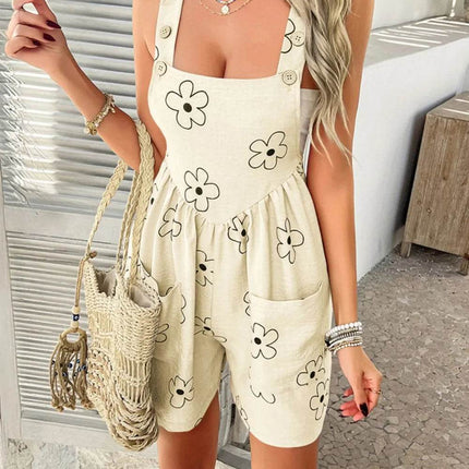 Devine Flower Wide Strap Overalls with Pockets - MimiStylez