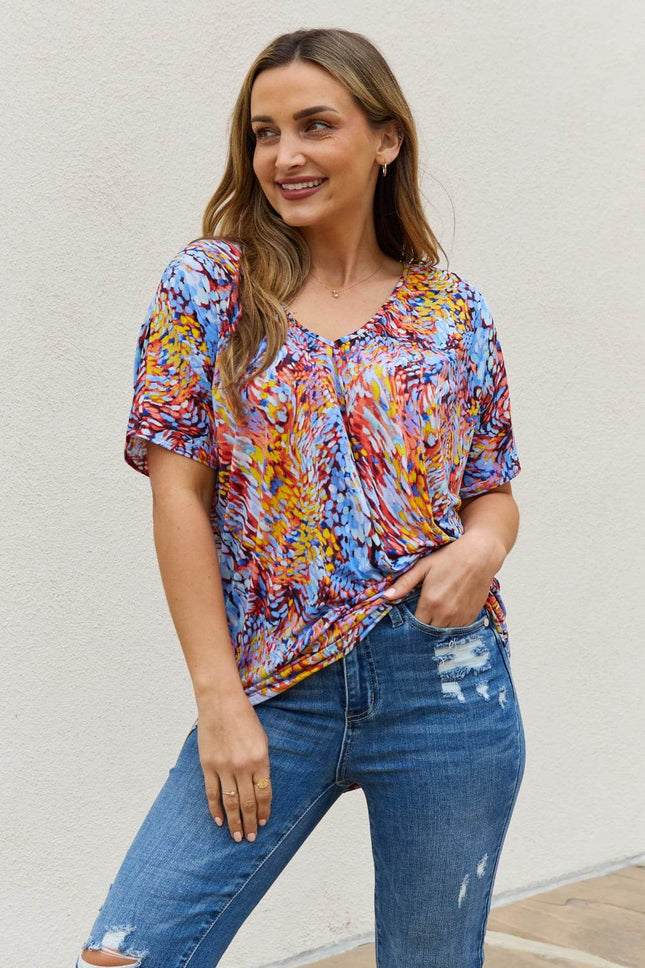 Be Stage Full Size Printed Dolman Flowy Top - MimiStylez