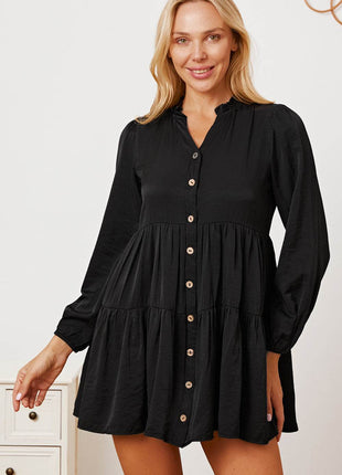 Ruffled Button Up Long Sleeve Tiered Shirt - MimiStylez