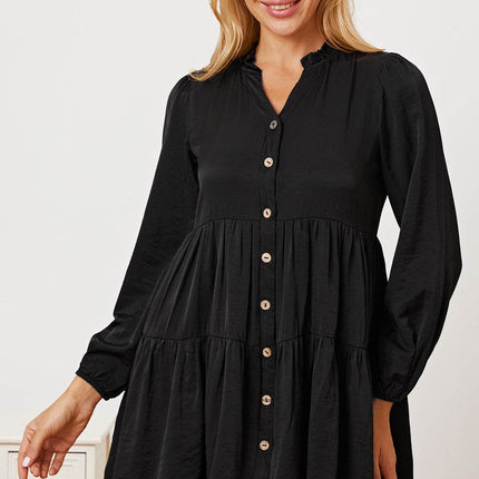 Ruffled Button Up Long Sleeve Tiered Shirt - MimiStylez