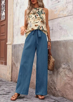 Printed Tank Top and Wide Leg Pants Set - MimiStylez