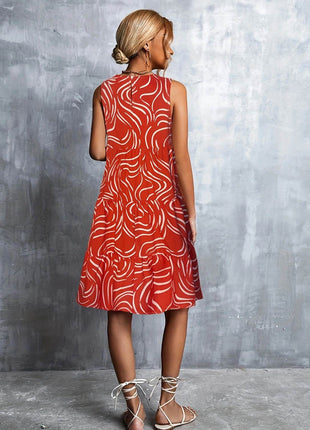 Printed Round Neck Sleeveless Dress - MimiStylez
