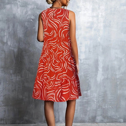 Printed Round Neck Sleeveless Dress - MimiStylez