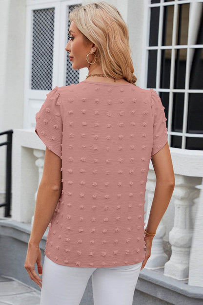 Swiss Dot Round Neck Short Sleeve T-Shirt - MimiStylez