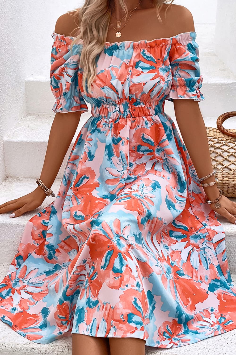 Floral Frill Trim Square Neck Dress