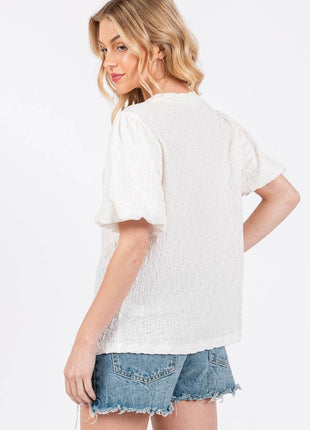 Ces Femme Textured Puff Sleeve Top - MimiStylez