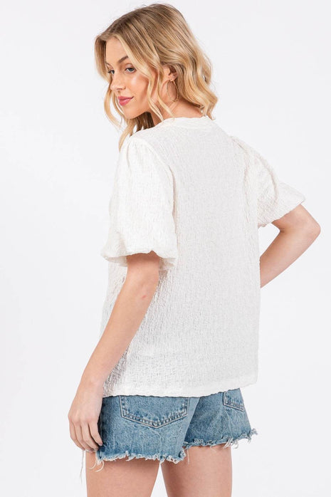 Ces Femme Textured Puff Sleeve Top - MimiStylez