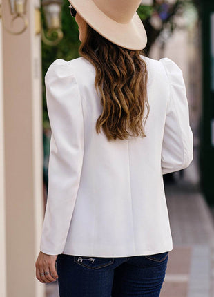 Double Take Puff Sleeve Shawl Collar Blazer - MimiStylez