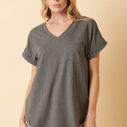 Mittoshop Full Size V-Neck Rolled Short Sleeve T-Shirt - MimiStylez