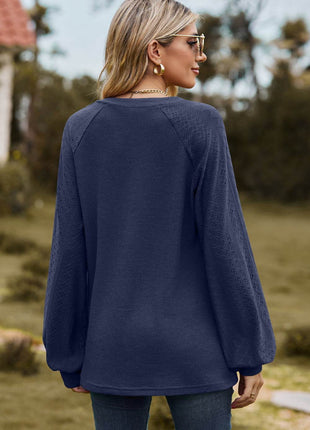 Notched Neck Raglan Sleeve Blouse - MimiStylez