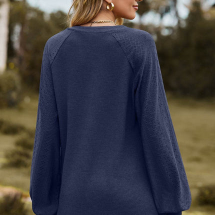 Notched Neck Raglan Sleeve Blouse - MimiStylez