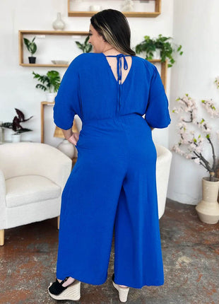 Double Take Full Size Surplice Wide Leg Jumpsuit with Pockets - MimiStylez
