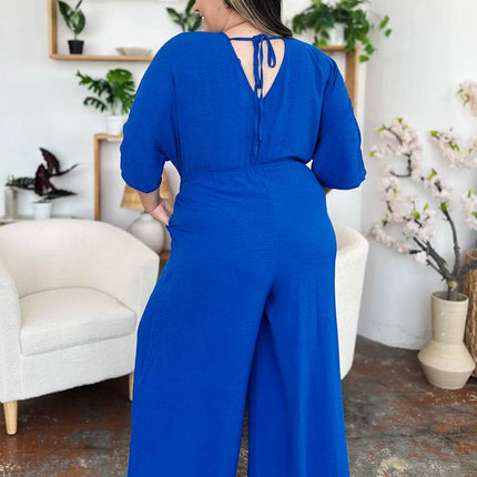 Double Take Full Size Surplice Wide Leg Jumpsuit with Pockets - MimiStylez