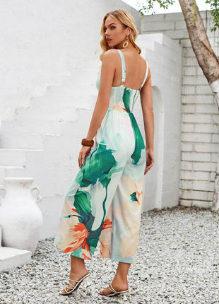 Cutout Printed Wide Strap Jumpsuit - MimiStylez