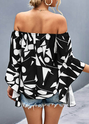Printed Off-Shoulder Bell Sleeve Blouse - MimiStylez