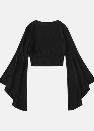 Plunge Flare Sleeve Cropped Top - MimiStylez