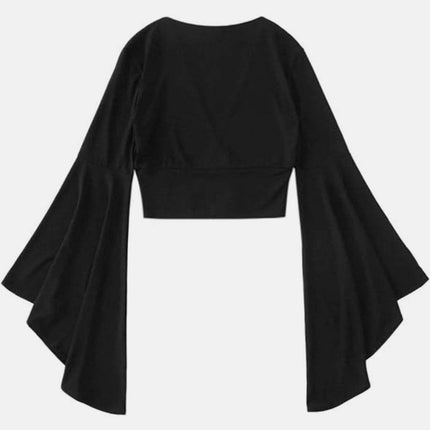 Plunge Flare Sleeve Cropped Top - MimiStylez