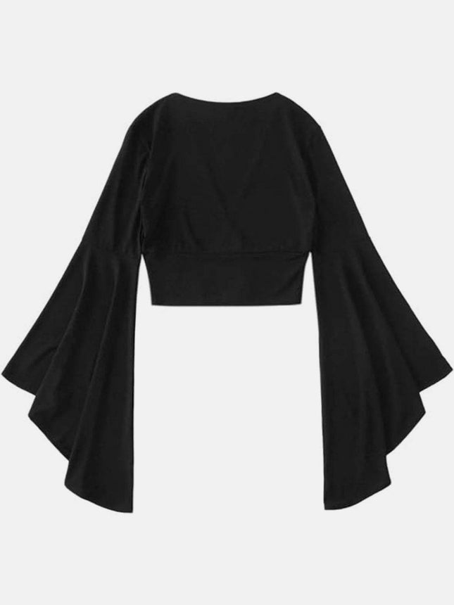 Plunge Flare Sleeve Cropped Top - MimiStylez