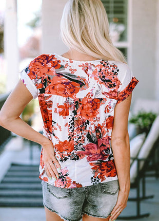 Floral Round Neck Short Sleeve Top - MimiStylez
