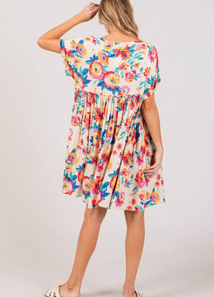 SAGE + FIG Full Size Floral Button-Down Short Sleeve Dress - MimiStylez