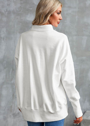 Half Zip Pocketed Dropped Shoulder Sweatshirt - MimiStylez