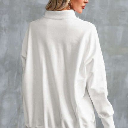 Half Zip Pocketed Dropped Shoulder Sweatshirt - MimiStylez