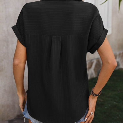 Textured Button Up Cap Sleeve Shirt - MimiStylez