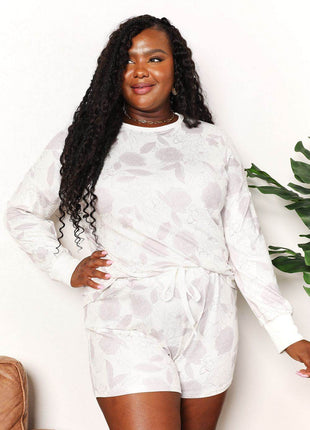 Double Take Floral Long Sleeve Top and Shorts Loungewear Set - MimiStylez
