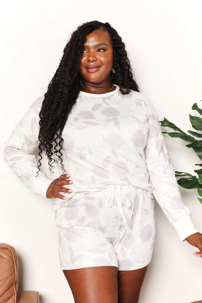 Double Take Floral Long Sleeve Top and Shorts Loungewear Set - MimiStylez