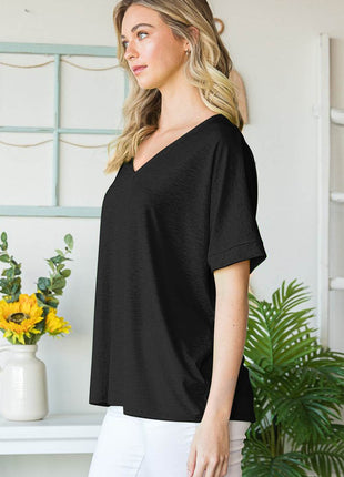 Heimish Full Size V-Neck Short Sleeve T-Shirt - MimiStylez