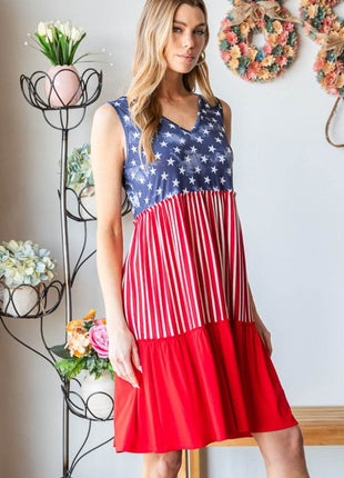 Heimish Full Size US Flag Theme Contrast Tank Dress - MimiStylez