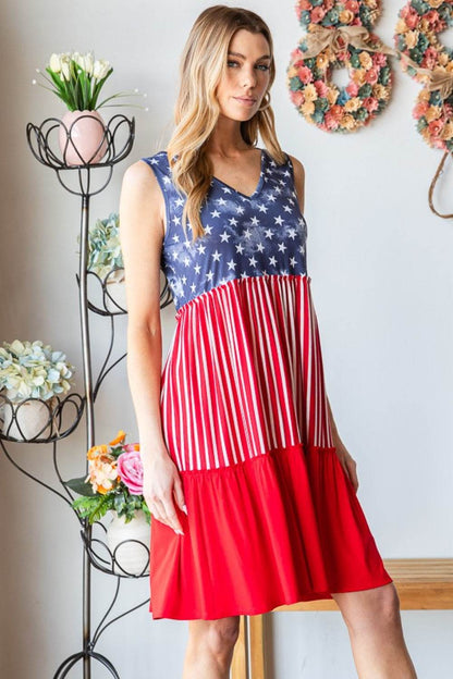 Heimish Full Size US Flag Theme Contrast Tank Dress - MimiStylez