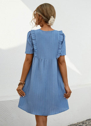 Tie Neck Short Sleeve Mini Dress - MimiStylez