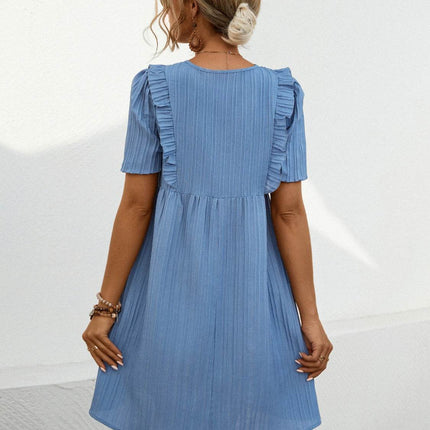 Tie Neck Short Sleeve Mini Dress - MimiStylez