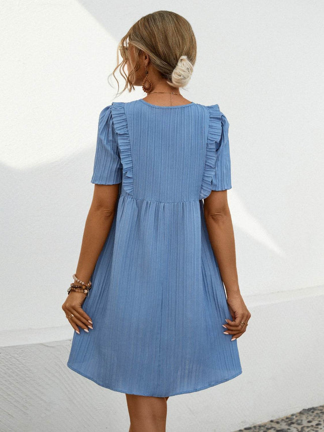 Tie Neck Short Sleeve Mini Dress - MimiStylez