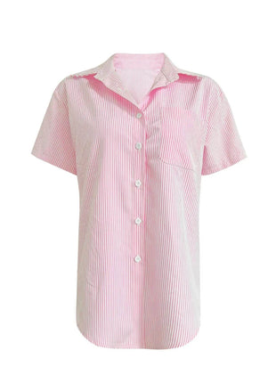 Full Size Striped Button-Up Casual Shirt with Pocket Plus Size - MimiStylez